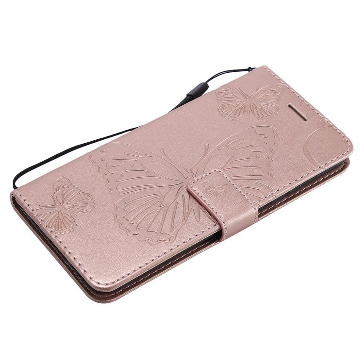 KT Imprinting Flower Series-2 Imprint Butterfly Flower Leather Wallet Magnetic Stand Cover for Huawei Mate 20 Lite - Rose Gold