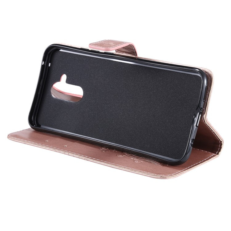 KT Imprinting Flower Series-2 Imprint Butterfly Flower Leather Wallet Magnetic Stand Cover for Huawei Mate 20 Lite - Rose Gold