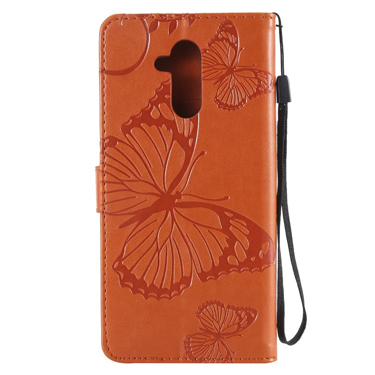 KT Imprinting Flower Series-2 Imprint Butterfly Flower Leather Wallet Magnetic Stand Case for Huawei Mate 20 Lite - Orange