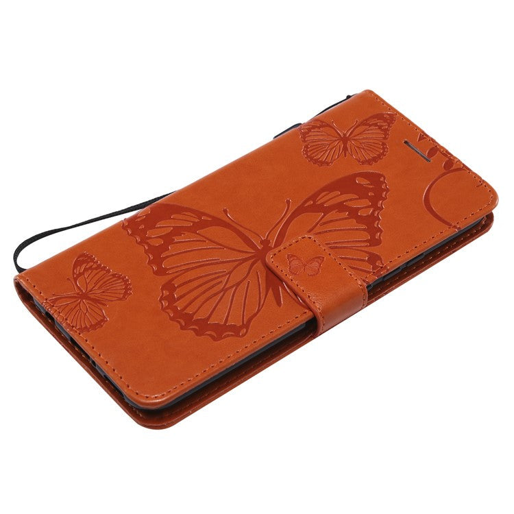 KT Imprinting Flower Series-2 Imprint Butterfly Flower Leather Wallet Magnetic Stand Case for Huawei Mate 20 Lite - Orange