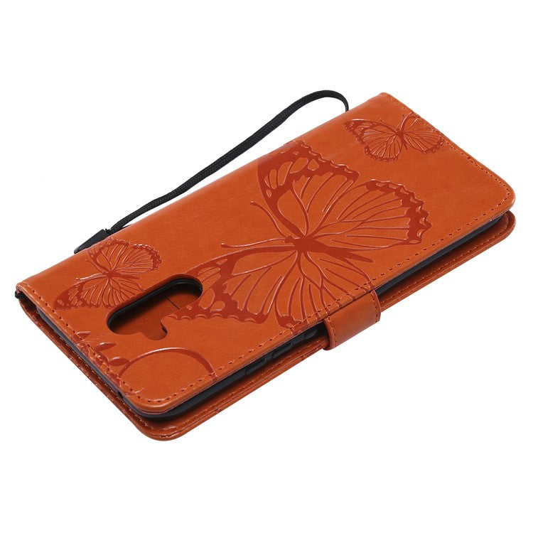 KT Imprinting Flower Series-2 Imprint Butterfly Flower Leather Wallet Magnetic Stand Case for Huawei Mate 20 Lite - Orange