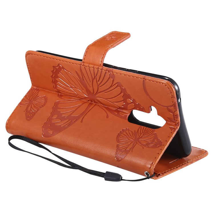 KT Imprinting Flower Series-2 Imprint Butterfly Flower Leather Wallet Magnetic Stand Case for Huawei Mate 20 Lite - Orange