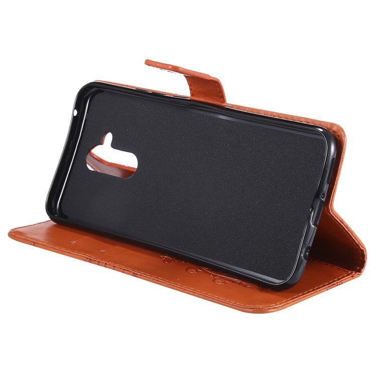 KT Imprinting Flower Series-2 Imprint Butterfly Flower Leather Wallet Magnetic Stand Case for Huawei Mate 20 Lite - Orange