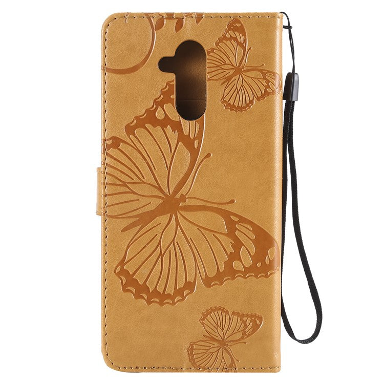 KT Imprinting Flower Series-2 Imprint Butterfly Flower Leather Wallet Magnetic Stand Shell for Huawei Mate 20 Lite - Yellow
