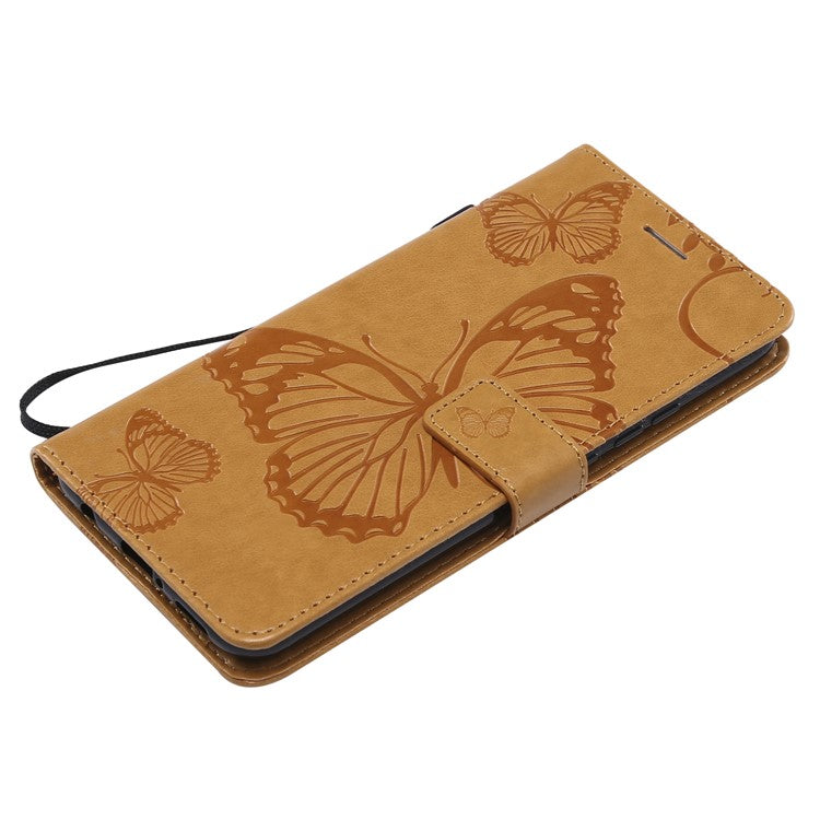 KT Imprinting Flower Series-2 Imprint Butterfly Flower Leather Wallet Magnetic Stand Shell for Huawei Mate 20 Lite - Yellow
