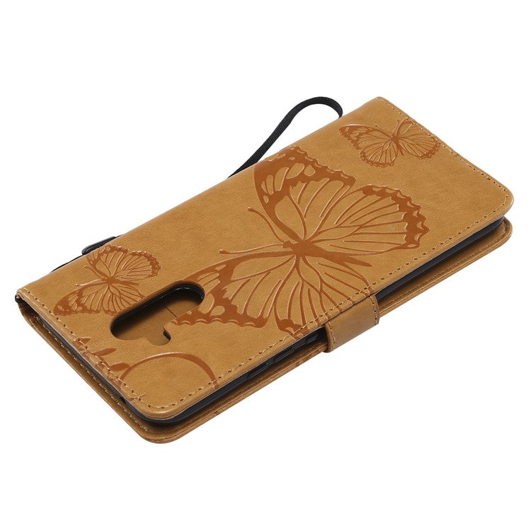 KT Imprinting Flower Series-2 Imprint Butterfly Flower Leather Wallet Magnetic Stand Shell for Huawei Mate 20 Lite - Yellow