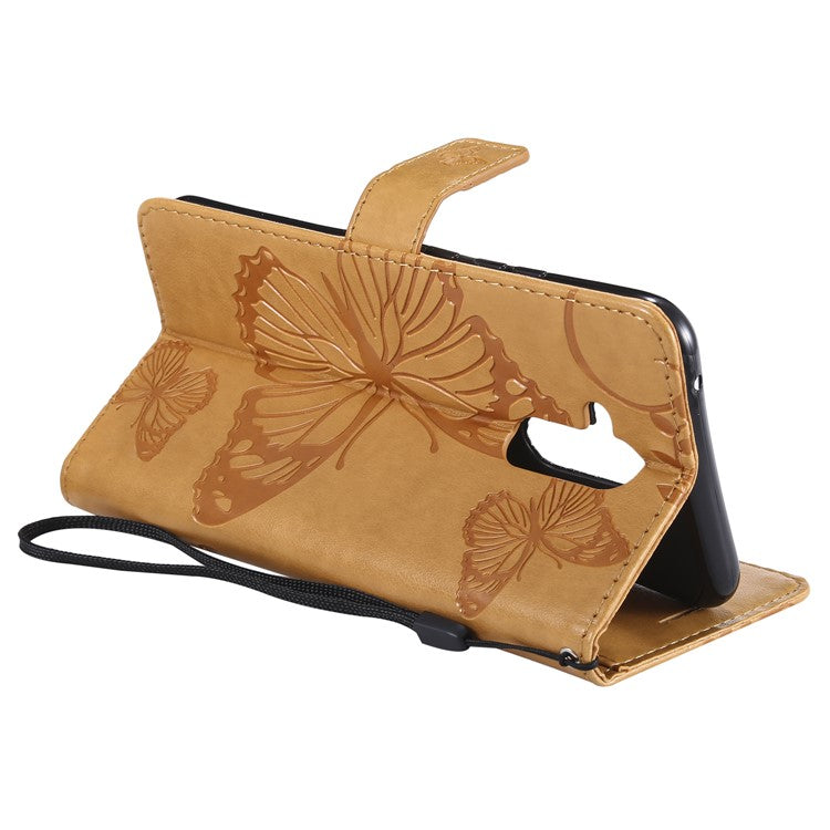 KT Imprinting Flower Series-2 Imprint Butterfly Flower Leather Wallet Magnetic Stand Shell for Huawei Mate 20 Lite - Yellow