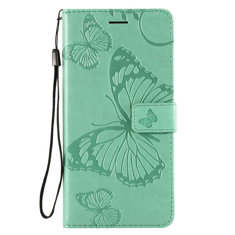 KT Imprinting Flower Series-2 Imprint Butterfly Flower Leather Wallet Magnetic Stand Casing for Huawei Mate 20 Lite - Cyan