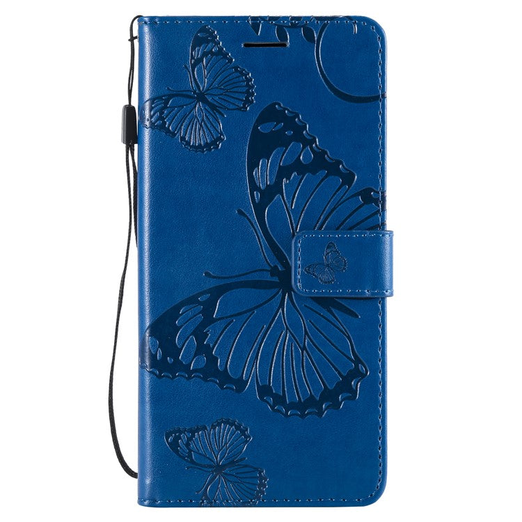 KT Imprinting Flower Series-2 Imprint Butterfly Flower Leather Wallet Magnetic Stand Protective Cover for Huawei Mate 20 Lite - Blue
