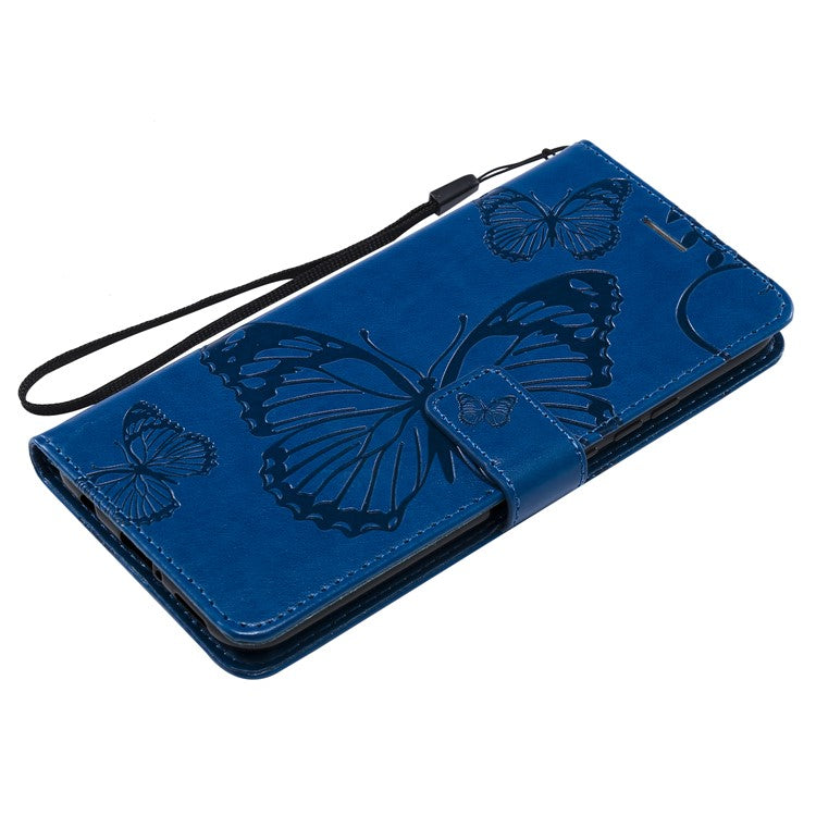 KT Imprinting Flower Series-2 Imprint Butterfly Flower Leather Wallet Magnetic Stand Protective Cover for Huawei Mate 20 Lite - Blue