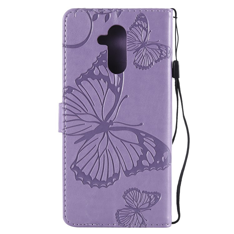 KT Imprinting Flower Series-2 Imprint Butterfly Flower Leather Wallet Magnetic Stand Protective Shell for Huawei Mate 20 Lite - Purple