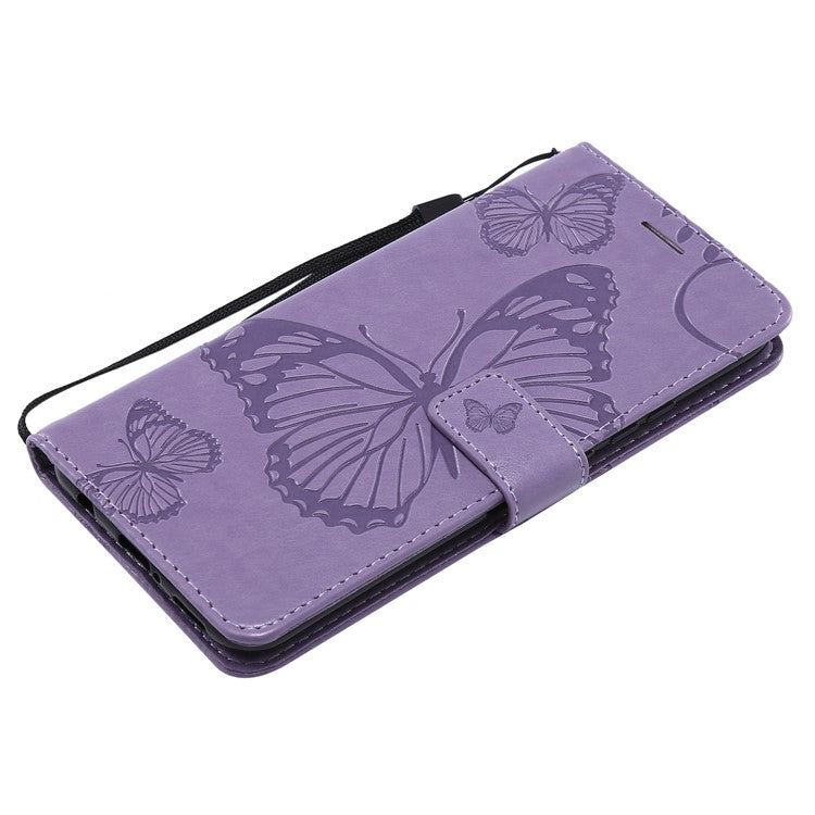 KT Imprinting Flower Series-2 Imprint Butterfly Flower Leather Wallet Magnetic Stand Protective Shell for Huawei Mate 20 Lite - Purple