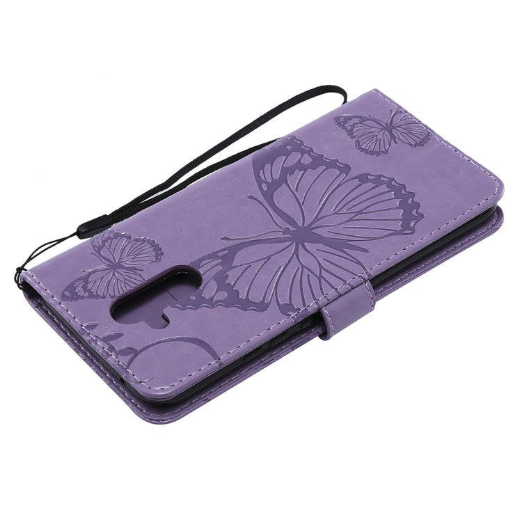KT Imprinting Flower Series-2 Imprint Butterfly Flower Leather Wallet Magnetic Stand Protective Shell for Huawei Mate 20 Lite - Purple