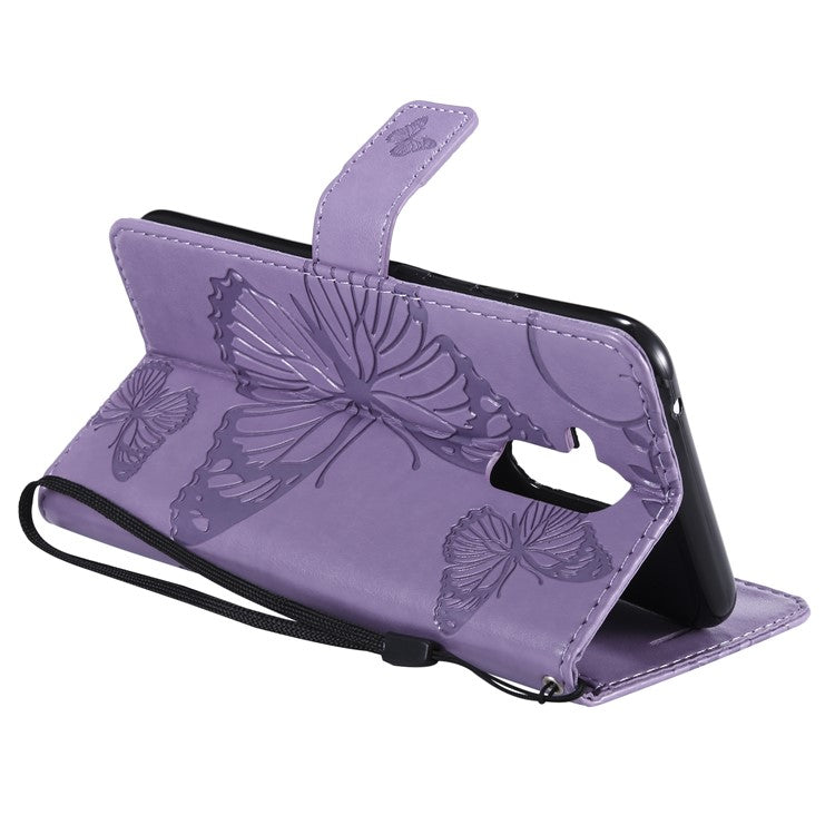 KT Imprinting Flower Series-2 Imprint Butterfly Flower Leather Wallet Magnetic Stand Protective Shell for Huawei Mate 20 Lite - Purple