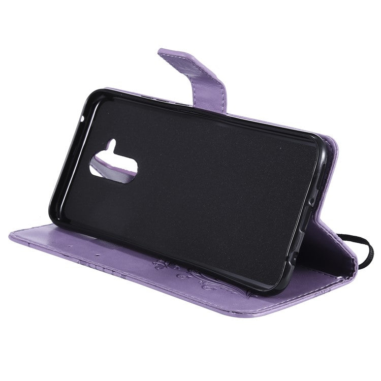 KT Imprinting Flower Series-2 Imprint Butterfly Flower Leather Wallet Magnetic Stand Protective Shell for Huawei Mate 20 Lite - Purple
