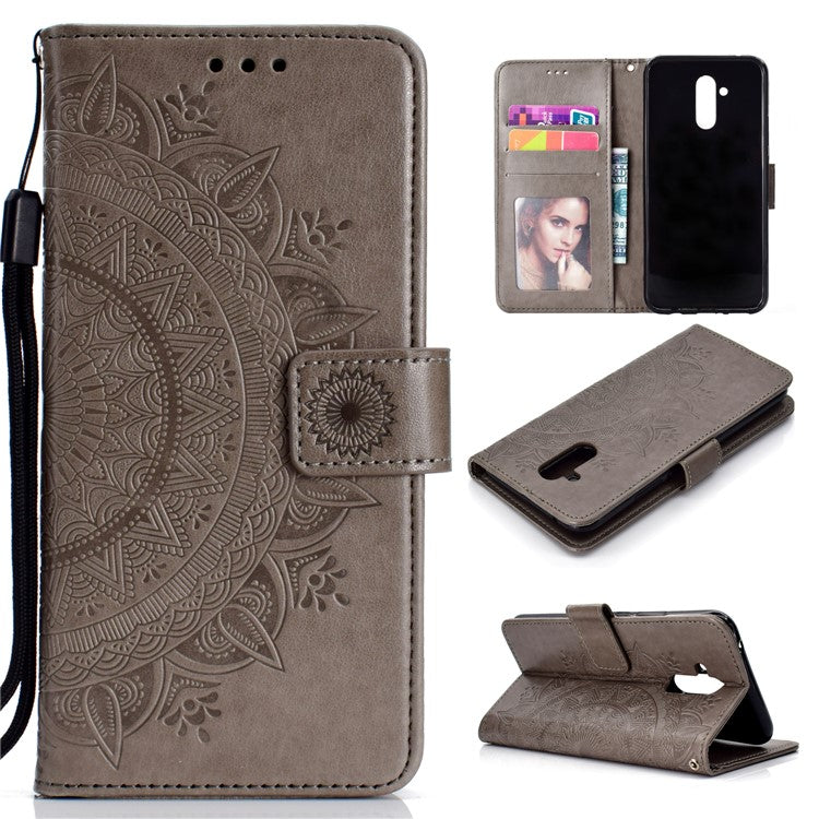 Imprint Totem Pattern Wallet Stand Leather Cover for Huawei Mate 20 Lite - Grey