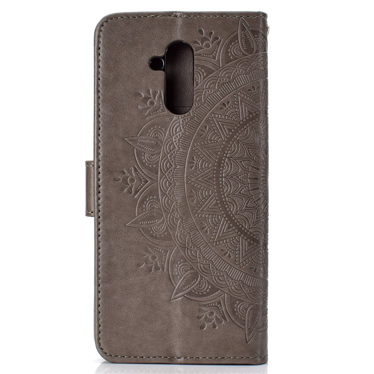 Imprint Totem Pattern Wallet Stand Leather Cover for Huawei Mate 20 Lite - Grey