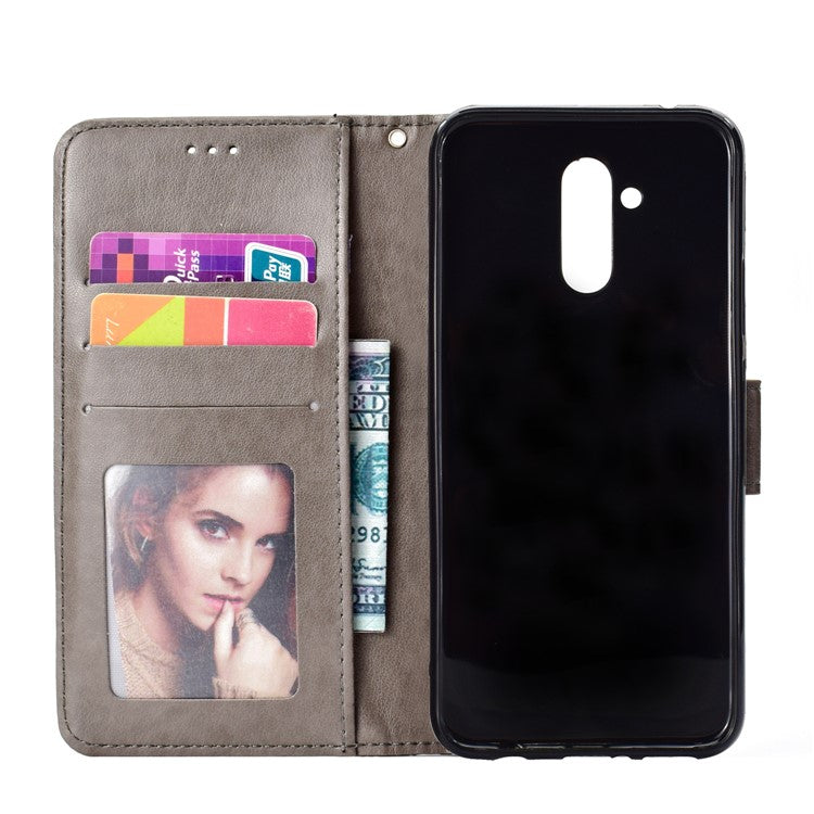 Imprint Totem Pattern Wallet Stand Leather Cover for Huawei Mate 20 Lite - Grey