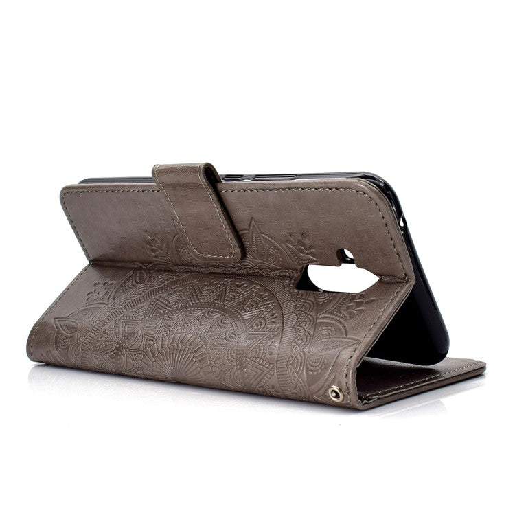 Imprint Totem Pattern Wallet Stand Leather Cover for Huawei Mate 20 Lite - Grey