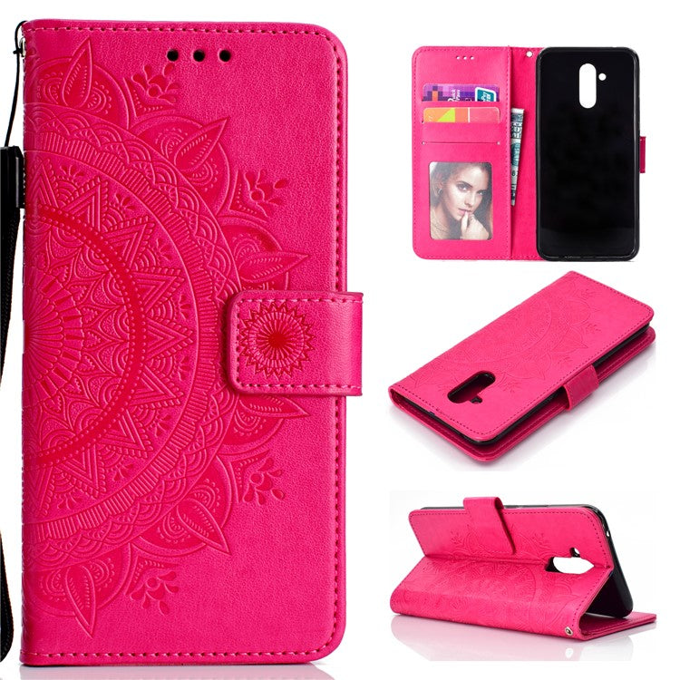 Imprint Totem Pattern Wallet Stand Leather Casing for Huawei Mate 20 Lite - Rose