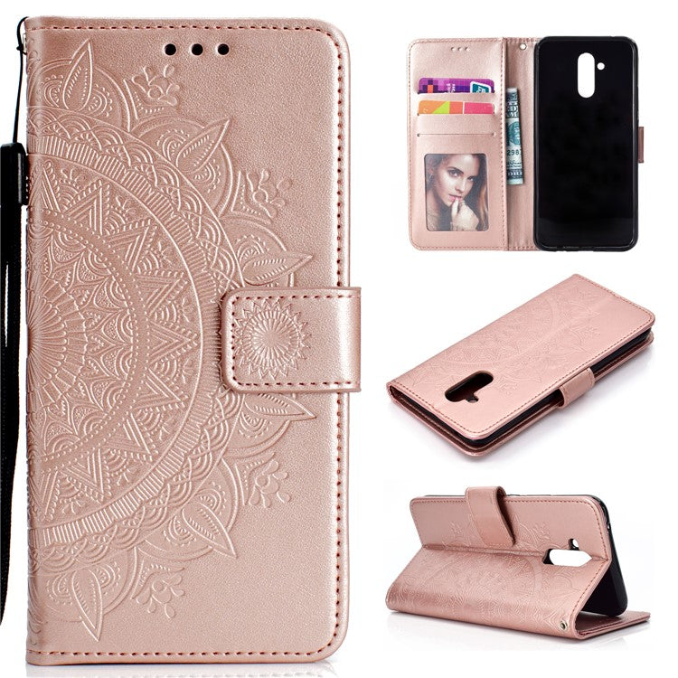 Imprint Totem Pattern Wallet Stand Leather Shell for Huawei Mate 20 Lite - Rose Gold