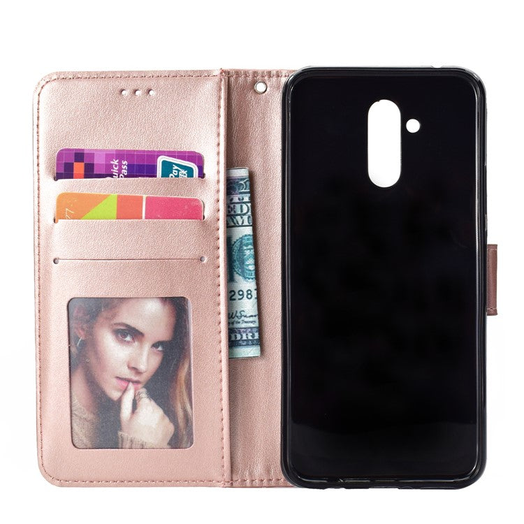 Imprint Totem Pattern Wallet Stand Leather Shell for Huawei Mate 20 Lite - Rose Gold