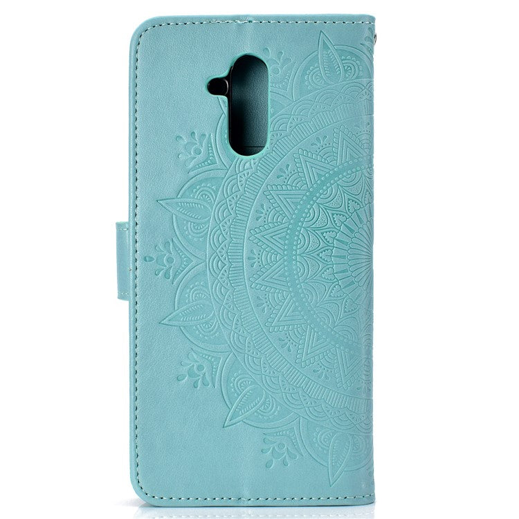 Imprint Totem Pattern Wallet Stand Leather Flip Cover for Huawei Mate 20 Lite - Cyan