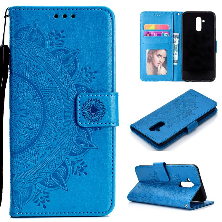 Imprint Totem Pattern Wallet Stand Leather Protective Cover for Huawei Mate 20 Lite - Blue