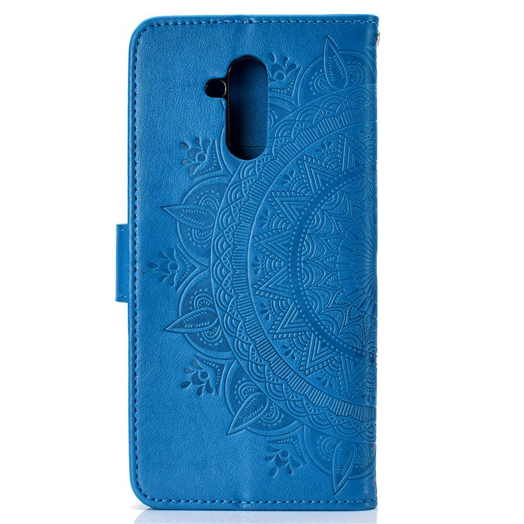 Imprint Totem Pattern Wallet Stand Leather Protective Cover for Huawei Mate 20 Lite - Blue