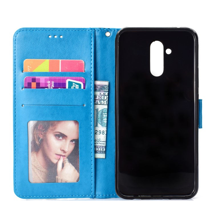 Imprint Totem Pattern Wallet Stand Leather Protective Cover for Huawei Mate 20 Lite - Blue
