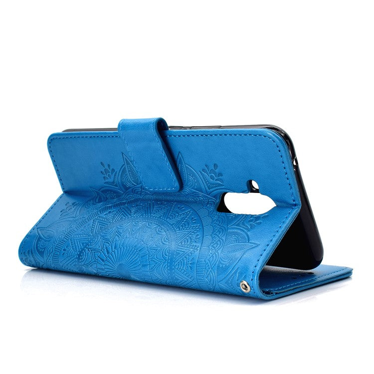 Imprint Totem Pattern Wallet Stand Leather Protective Cover for Huawei Mate 20 Lite - Blue
