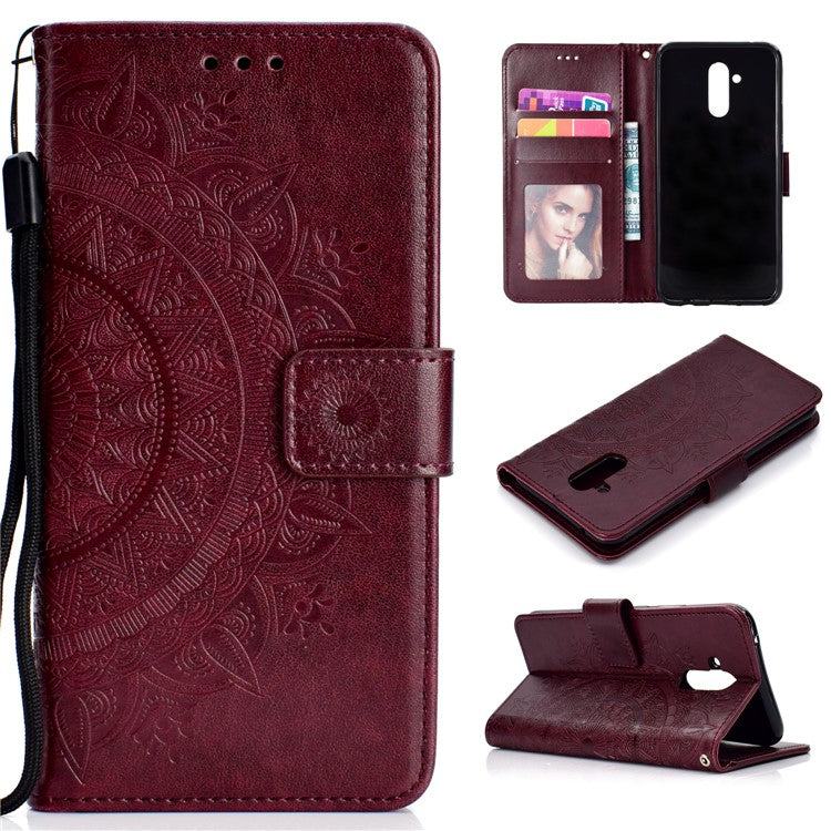 Imprint Totem Pattern Wallet Stand Leather Mobile Phone Cover for Huawei Mate 20 Lite - Brown