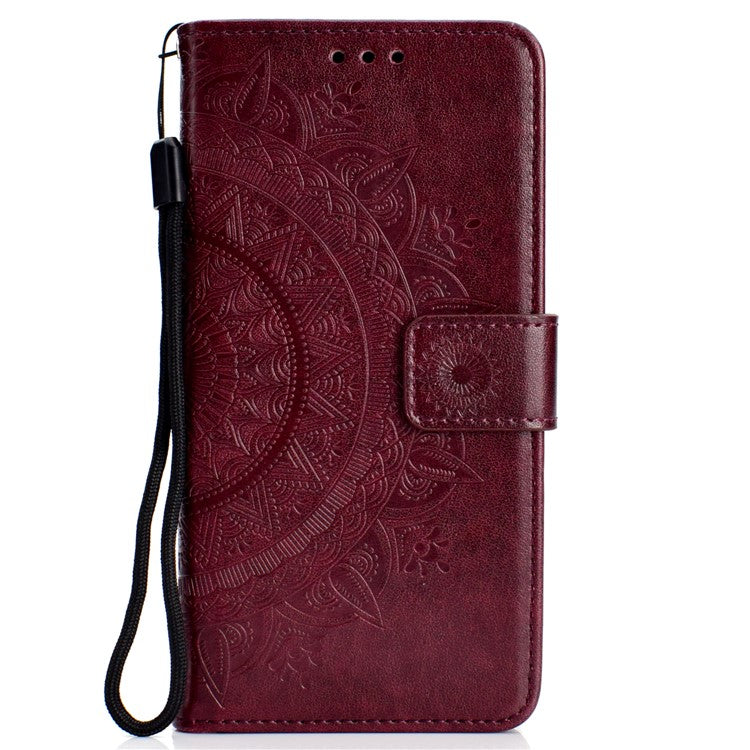 Imprint Totem Pattern Wallet Stand Leather Mobile Phone Cover for Huawei Mate 20 Lite - Brown