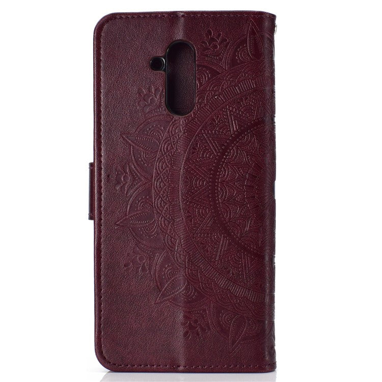 Imprint Totem Pattern Wallet Stand Leather Mobile Phone Cover for Huawei Mate 20 Lite - Brown
