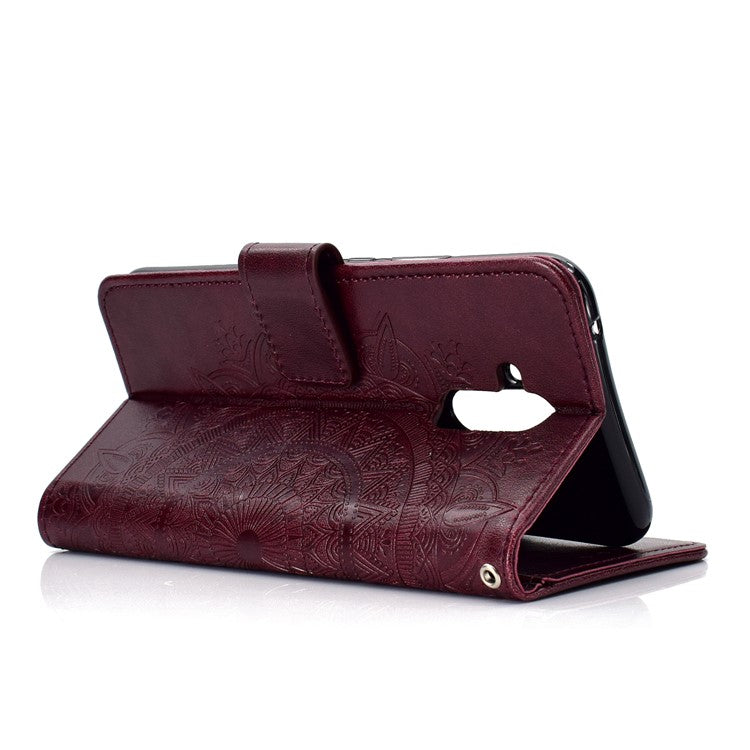 Imprint Totem Pattern Wallet Stand Leather Mobile Phone Cover for Huawei Mate 20 Lite - Brown