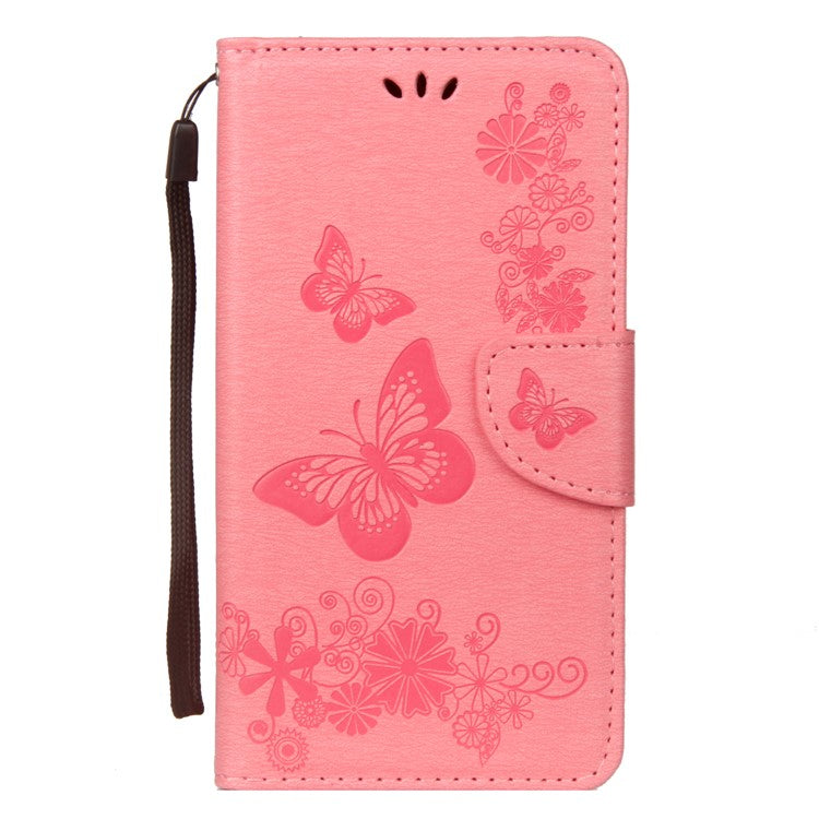 Imprint Butterfly Flower Wallet Stand Leather Phone Case for Huawei Mate 20 Lite / Maimang 7 - Pink