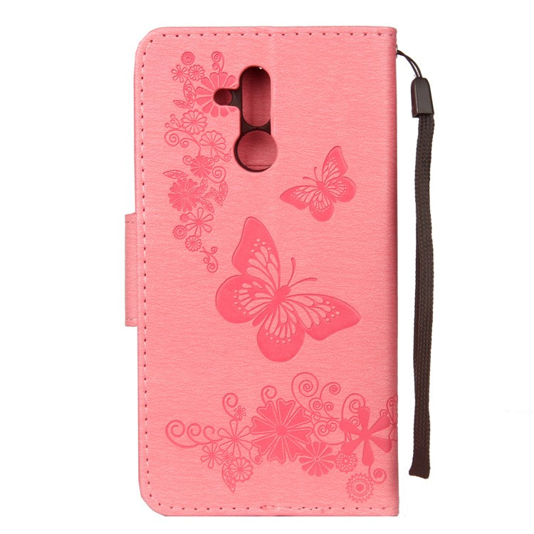 Imprint Butterfly Flower Wallet Stand Leather Phone Case for Huawei Mate 20 Lite / Maimang 7 - Pink