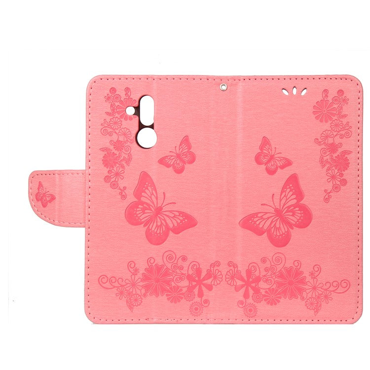 Imprint Butterfly Flower Wallet Stand Leather Phone Case for Huawei Mate 20 Lite / Maimang 7 - Pink