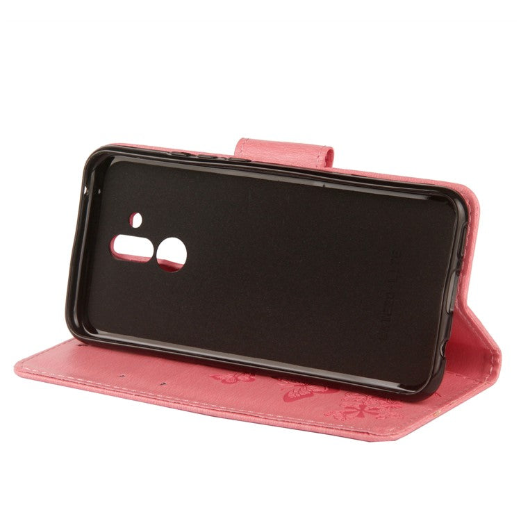 Imprint Butterfly Flower Wallet Stand Leather Phone Case for Huawei Mate 20 Lite / Maimang 7 - Pink