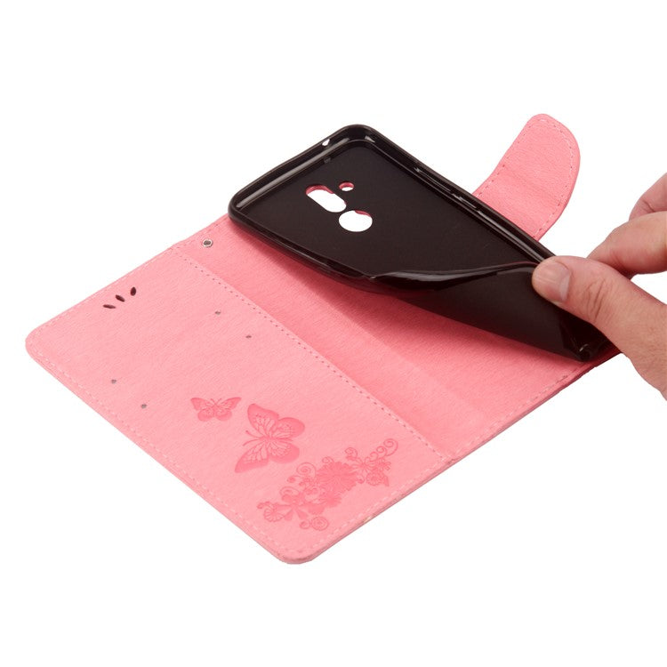 Imprint Butterfly Flower Wallet Stand Leather Phone Case for Huawei Mate 20 Lite / Maimang 7 - Pink
