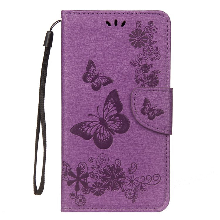 Imprint Butterfly Flower Wallet Leather Magnetic Case for Huawei Mate 20 Lite / Maimang 7 - Purple