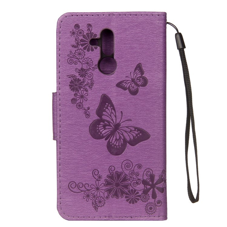 Imprint Butterfly Flower Wallet Leather Magnetic Case for Huawei Mate 20 Lite / Maimang 7 - Purple