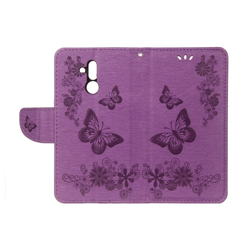 Imprint Butterfly Flower Wallet Leather Magnetic Case for Huawei Mate 20 Lite / Maimang 7 - Purple