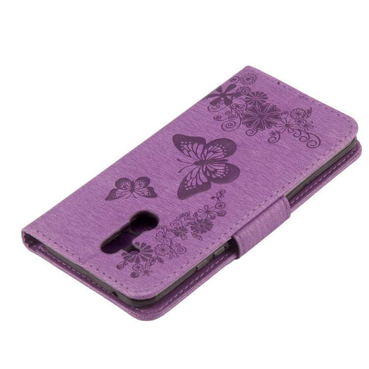Imprint Butterfly Flower Wallet Leather Magnetic Case for Huawei Mate 20 Lite / Maimang 7 - Purple