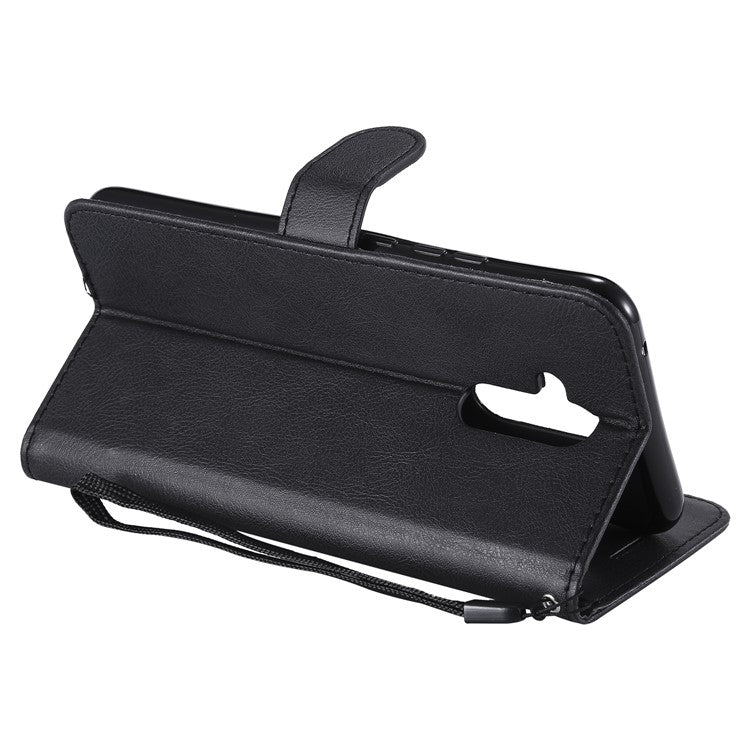 KT Leather Series-2 Wallet Leather Stand  Case for Huawei Mate 20 Lite / Maimang 7 with Strap - Black