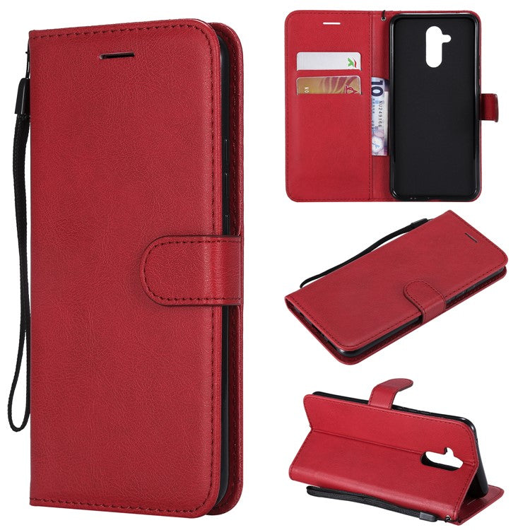 KT Leather Series-2 Wallet Leather Stand  Cover for Huawei Mate 20 Lite / Maimang 7 with Strap - Red