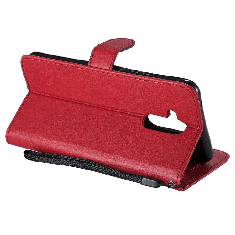 KT Leather Series-2 Wallet Leather Stand  Cover for Huawei Mate 20 Lite / Maimang 7 with Strap - Red