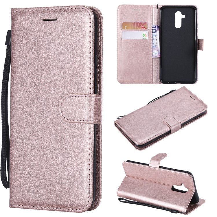 KT Leather Series-2 Wallet Leather Stand  Shell for Huawei Mate 20 Lite / Maimang 7 with Strap - Rose Gold