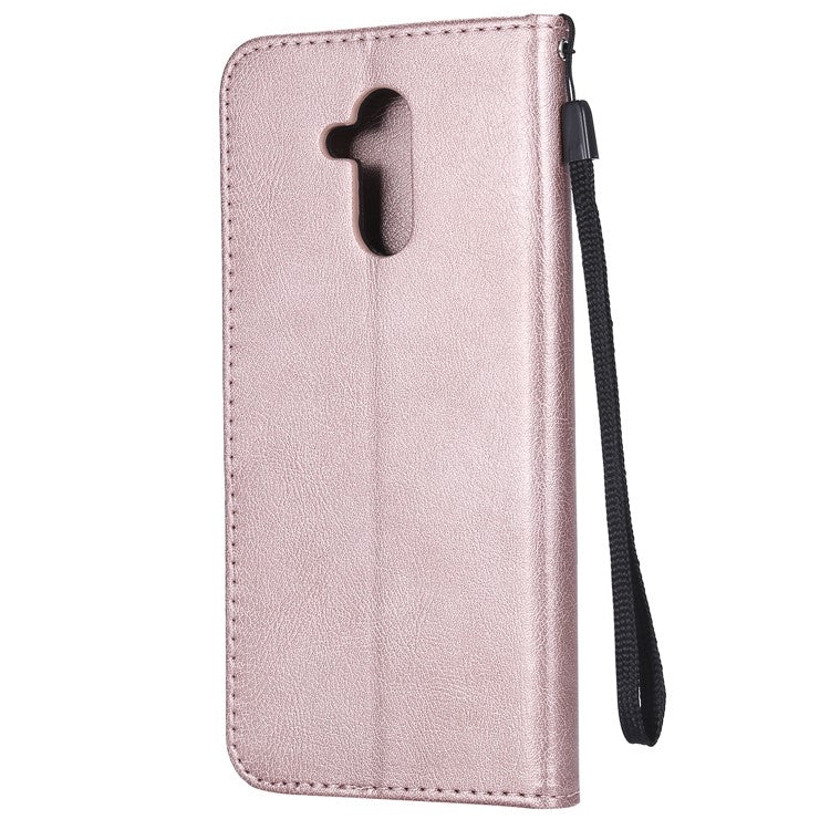 KT Leather Series-2 Wallet Leather Stand  Shell for Huawei Mate 20 Lite / Maimang 7 with Strap - Rose Gold