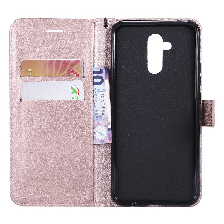 KT Leather Series-2 Wallet Leather Stand  Shell for Huawei Mate 20 Lite / Maimang 7 with Strap - Rose Gold